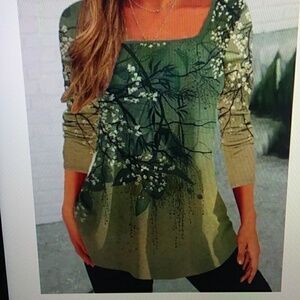 JFN Floral Casual Square Neck Loose Top